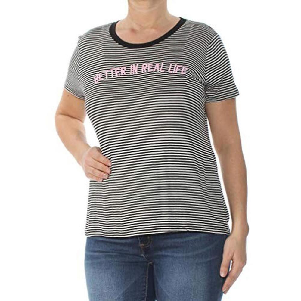 Carbon Copy Womens Embroidered Graphic-Print T-Shirt Size S